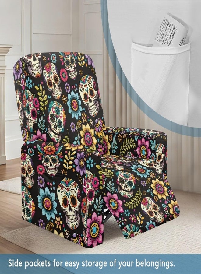 Tnasranmo Skull Print Slipcovers for Recliners 4pc Elastic Recliner Chair Covers Sofa Couch Cover Washable Furniture Protector for Pet Kids Easy to Clean - Image 3